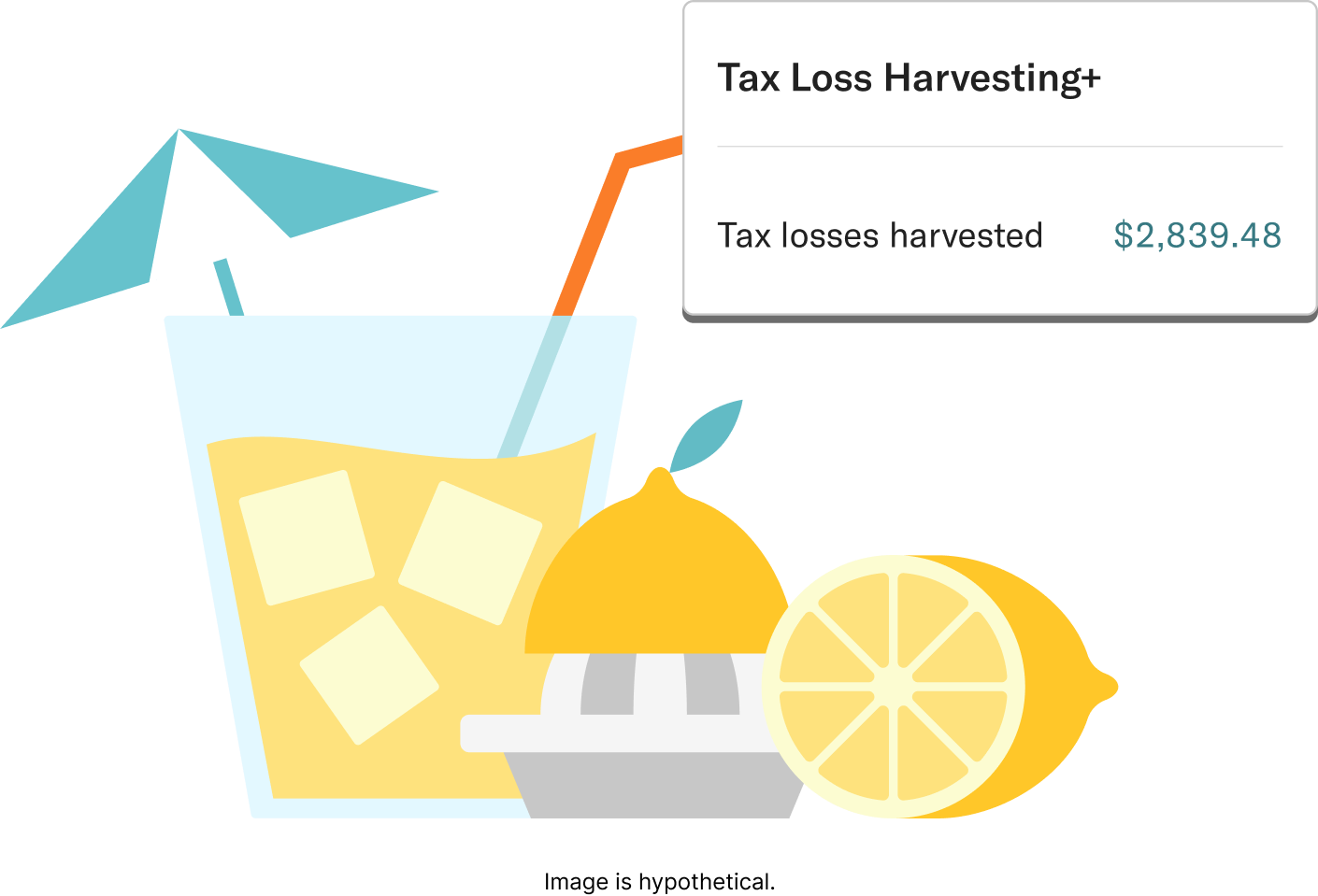 A glass of lemonade, with an overlay that indicates that tax losses have been harvested.