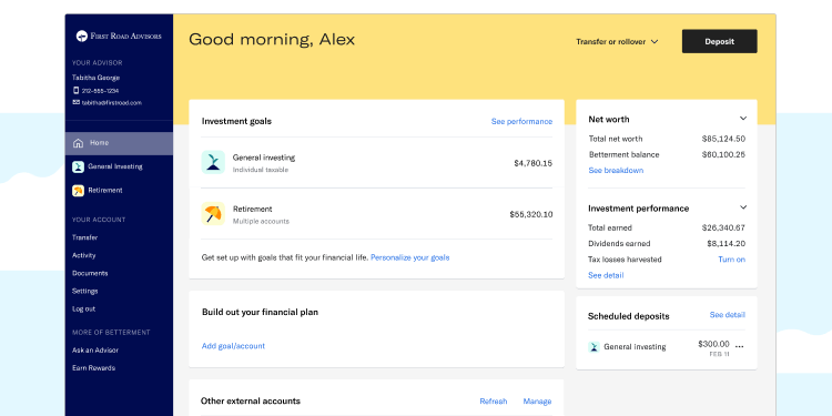 Betterment's summary dashboard screen.